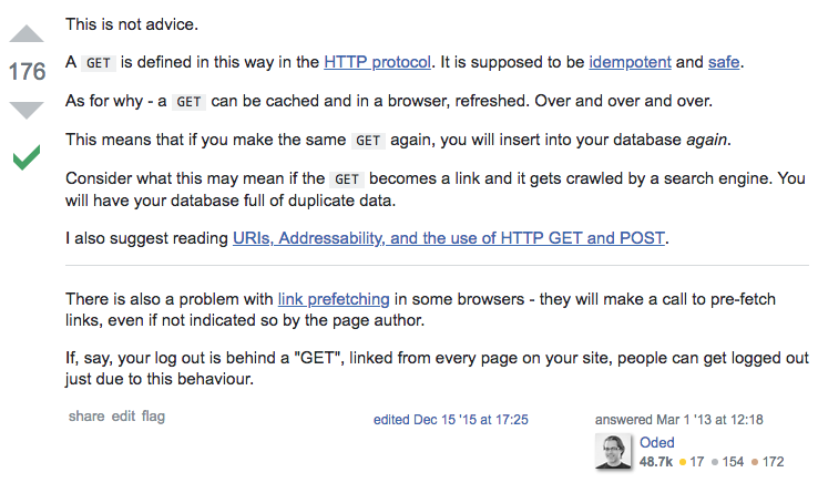 Information about HTTP GET on Stack Exchange’s Software Engineering site.
