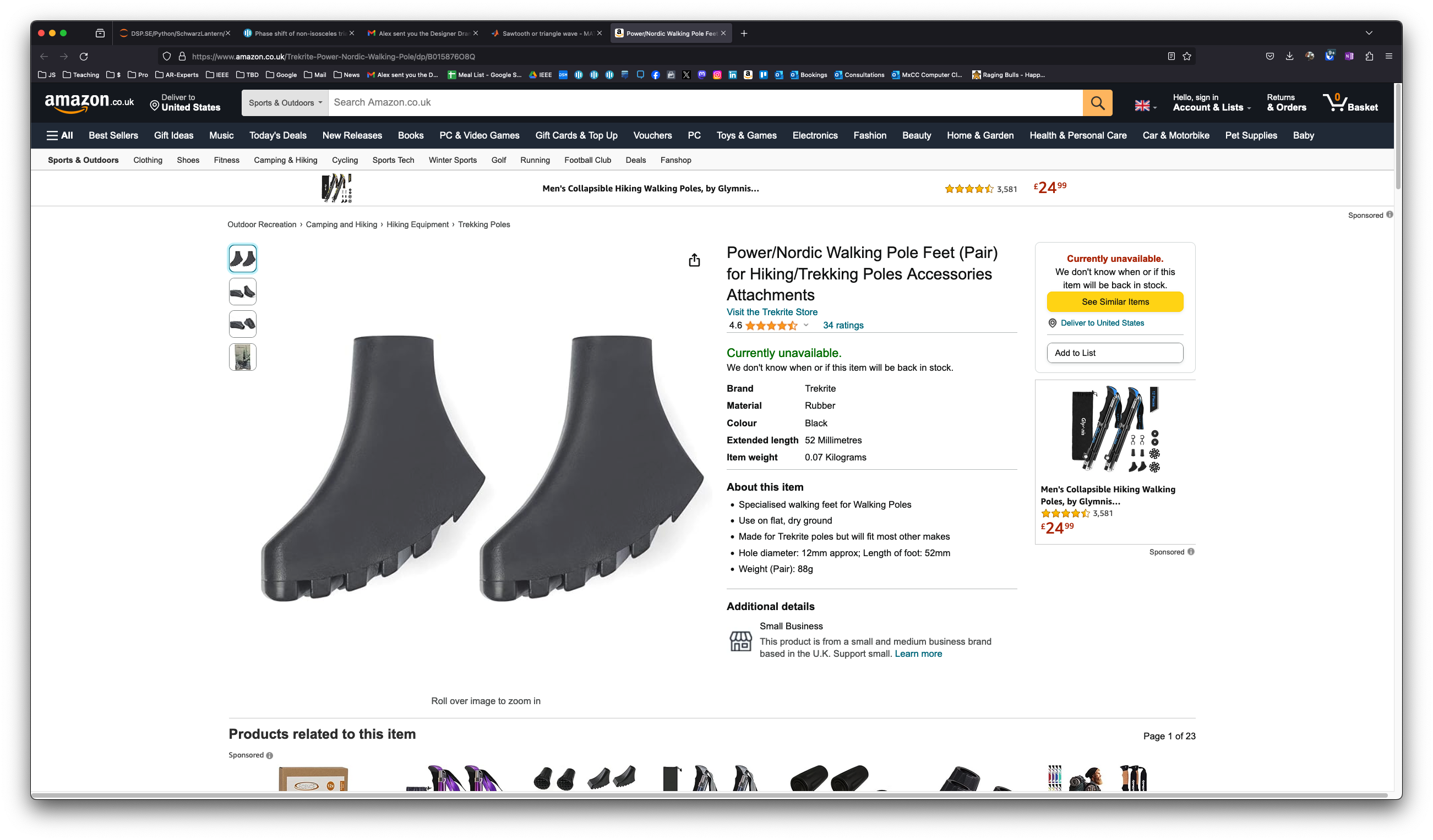 A screenshot of Amazon selling the feet for walking poles.